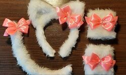 Набір кошеня для дівчинки. Вушка, хвостик та лапки кицюні. Костюм кошеня.